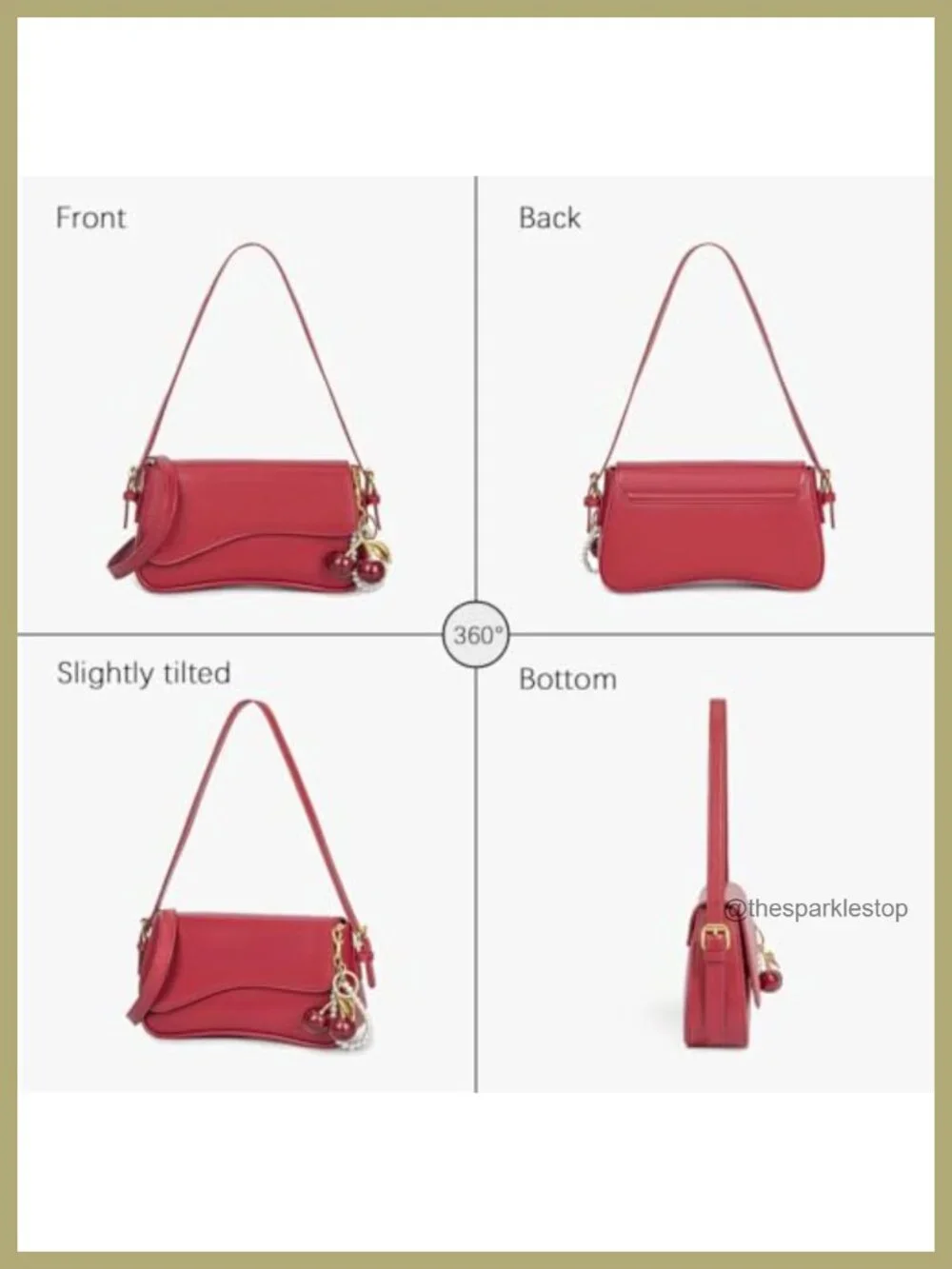Cherry Charm Hobo Bag Crossbody Shoulder Purse Y2K Detachable Straps PU